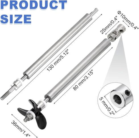 MECCANIXITY Drive Shaft W Propeller and Universal Joint for RC Boat Coupler Assemble Kit, L130mm Shaft, L80mm Sleeve, D36mm Three Propeller, Fit for 5 mm Motor Shaft in Saudi Arabia
