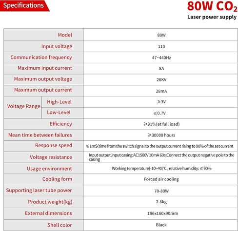 100W امدادات الطاقة ليزر 110 فولت لأنبوب ليزر 80W-120W ، مزود طاقة ليزر CO2 لآلة نقش وقطع بالليزر (100W) in Kuwait