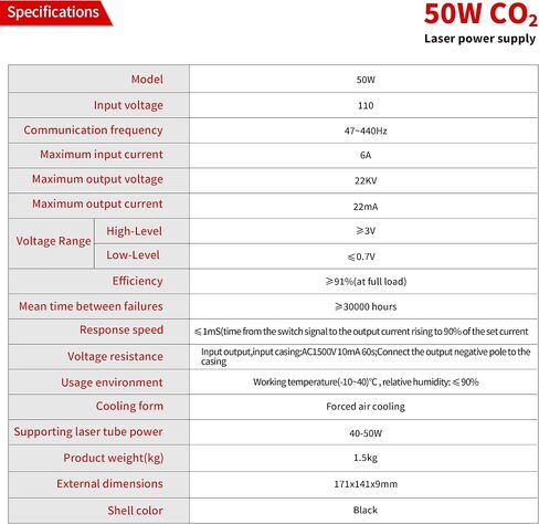 100W امدادات الطاقة ليزر 110 فولت لأنبوب ليزر 80W-120W ، مزود طاقة ليزر CO2 لآلة نقش وقطع بالليزر (100W) in Kuwait
