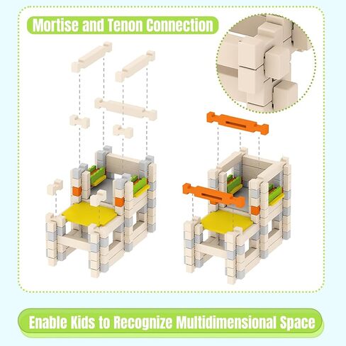 182PCS Wooden Building Blocks Set for Toddlers, Construction City Stacking Toys, Preschool Learning Educational Toys for Kids 3+ Years Girls and Boys (School) in Kuwait