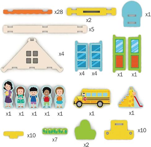 182PCS Wooden Building Blocks Set for Toddlers, Construction City Stacking Toys, Preschool Learning Educational Toys for Kids 3+ Years Girls and Boys (School) in Kuwait