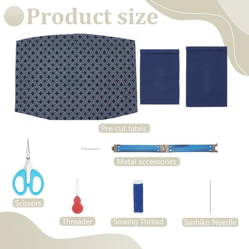 FREEBLOSS Sashiko Bag DIY Kit with Instructions Pre-Printed Fabric Sashiko Kit Embroidery Practice Project Japannese Traditional Embroidery with Cloth/Needles/Threads/Tools in Saudi Arabia