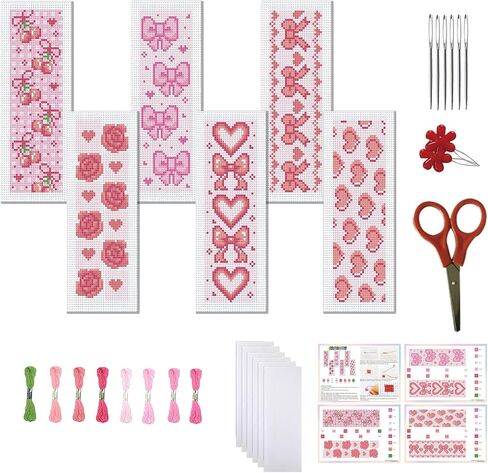 FreeBloss 6 Set Cross Stitch Lockmark Kit Stamped Cross Stitch Kit Pink Girl موضوع تطريز مع تعليمات للبالغين 8 ''*2.4 '' in Saudi Arabia