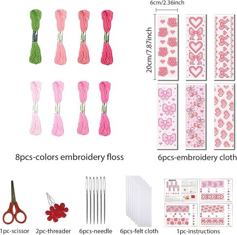 FreeBloss 6 Set Cross Stitch Lockmark Kit Stamped Cross Stitch Kit Pink Girl موضوع تطريز مع تعليمات للبالغين 8 ''*2.4 '' in Saudi Arabia