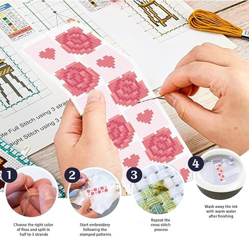 FreeBloss 6 Set Cross Stitch Lockmark Kit Stamped Cross Stitch Kit Pink Girl موضوع تطريز مع تعليمات للبالغين 8 ''*2.4 '' in Saudi Arabia
