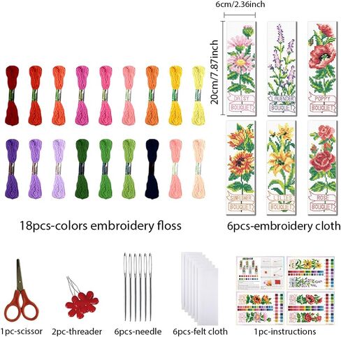 FreeBloss 6 Set Cross Stitch Borkmark Kits Ownusions Pattern Stamped Tembroidery Kit Stitch Stitch Book Book Marks Princed Cross Stitch Tet مع تعليمات للمبتدئين البالغين 8'x2.4 '' ' in Saudi Arabia