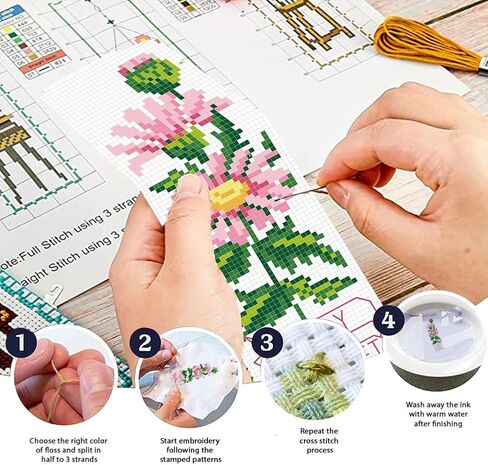 FreeBloss 6 Set Cross Stitch Borkmark Kits Ownusions Pattern Stamped Tembroidery Kit Stitch Stitch Book Book Marks Princed Cross Stitch Tet مع تعليمات للمبتدئين البالغين 8'x2.4 '' ' in Saudi Arabia