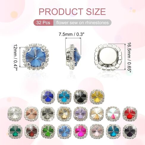 PATIKIL 32Pcs Rhinestone Buttons, Flatback Sew on Rhinestones with Crystals Glass Metal Base Claw Gems for Crafts Clothes Shoes Hats Bags, Red in Saudi Arabia
