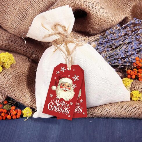 Christmas Tags with String, Red Santa Merry Christmas Tags, 2 x 3.5 Inch Writable Hanging Labels, Celebrating Party Supplies for Gift Wrapping, Xmas Tree, DIY Craft, Home Decor(50Pcs)-B24 in Saudi Arabia