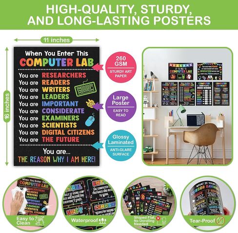 Lalunia 6 PCS Computer Science Classroom Poster (11x16) - ملصقات مختبر الكمبيوتر ، يزود المعلمون اختصارات الكمبيوتر الشخصي ، مخطط تعليم تقنية STEM ، فنية لوحة مفاتيح الكمبيوتر للأطفال ، العودة إلى هدايا المدرسة in Saudi Arabia