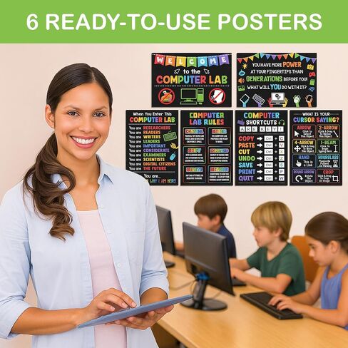 Lalunia 6 PCS Computer Science Classroom Poster (11x16) - ملصقات مختبر الكمبيوتر ، يزود المعلمون اختصارات الكمبيوتر الشخصي ، مخطط تعليم تقنية STEM ، فنية لوحة مفاتيح الكمبيوتر للأطفال ، العودة إلى هدايا المدرسة in Saudi Arabia