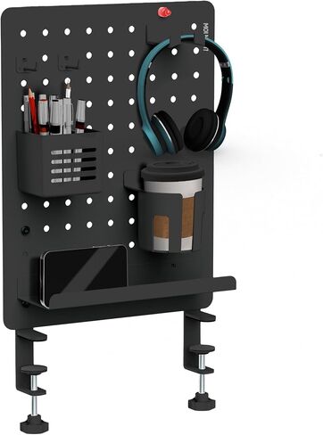 جبل! clamp-on pegboard منظم | تخزين مكتب قابل للتكيف لمكتب المنزل والألعاب وصياغة | تنظيم الأساسيات بسهولة مع الرف وحامل الكأس والخطافات (أسود) in Kuwait