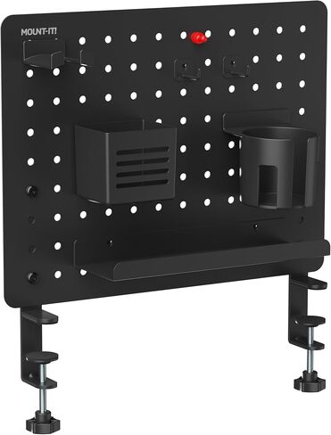 جبل! clamp-on pegboard منظم | تخزين مكتب قابل للتكيف لمكتب المنزل والألعاب وصياغة | تنظيم الأساسيات بسهولة مع الرف وحامل الكأس والخطافات (أسود) in Kuwait