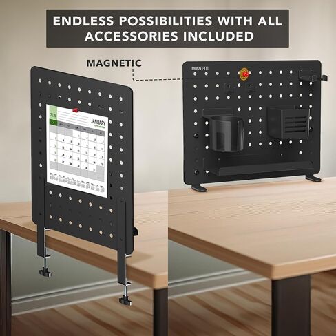 جبل! clamp-on pegboard منظم | تخزين مكتب قابل للتكيف لمكتب المنزل والألعاب وصياغة | تنظيم الأساسيات بسهولة مع الرف وحامل الكأس والخطافات (أسود) in Kuwait
