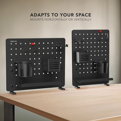 جبل! clamp-on pegboard منظم | تخزين مكتب قابل للتكيف لمكتب المنزل والألعاب وصياغة | تنظيم الأساسيات بسهولة مع الرف وحامل الكأس والخطافات (أسود) in Kuwait