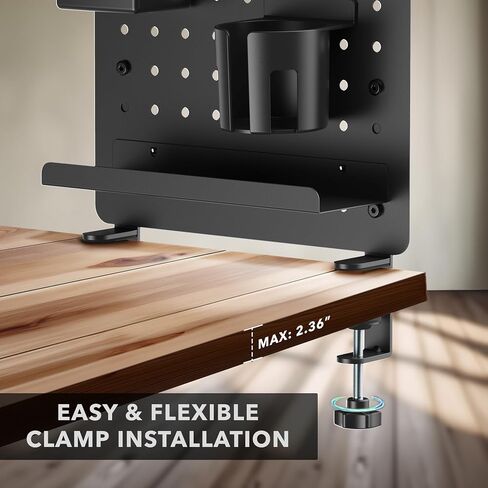 جبل! clamp-on pegboard منظم | تخزين مكتب قابل للتكيف لمكتب المنزل والألعاب وصياغة | تنظيم الأساسيات بسهولة مع الرف وحامل الكأس والخطافات (أسود) in Kuwait