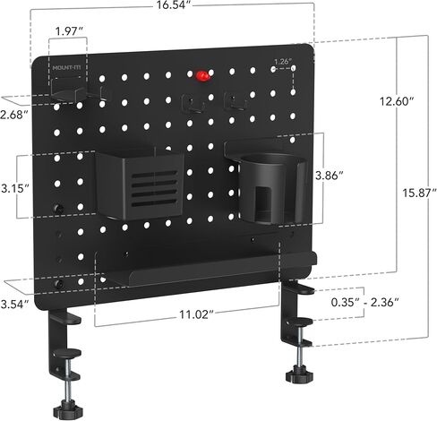 جبل! clamp-on pegboard منظم | تخزين مكتب قابل للتكيف لمكتب المنزل والألعاب وصياغة | تنظيم الأساسيات بسهولة مع الرف وحامل الكأس والخطافات (أسود) in Kuwait