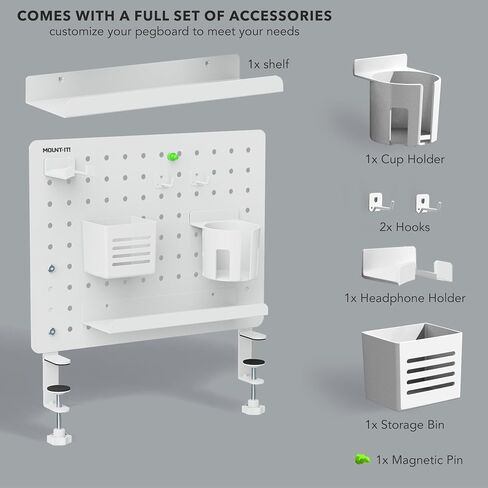 Mount-It! Clamp-On Pegboard Organizer | Adaptable Desk Storage for Home Office, Gaming & Crafting | Easily Organize Essentials with Shelf, Cup Holder & Hooks (Black) in Saudi Arabia