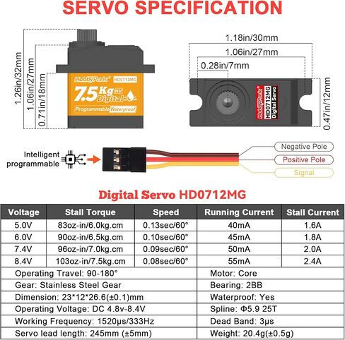 Hobbypark مقاوم للماء لـ Trx4M servo مع قوس جبل Servo و Arm Steering Servo ومجموعة الرابط التوجيه 7.5 كجم عزم الدوران العزم المعدني الرقمي المحرك ( in Saudi Arabia
