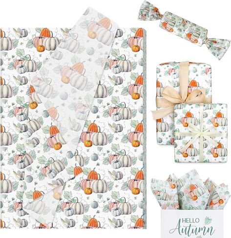 Whaline 100 Sheets Fall Pumpkin Tissue Paper Autumn Watercolor Pumpkin Gift Wrapping Paper for DIY Art Craft Thanksgiving Wedding Harvest Packaging, 13.7 x 19.6 Inch in Saudi Arabia