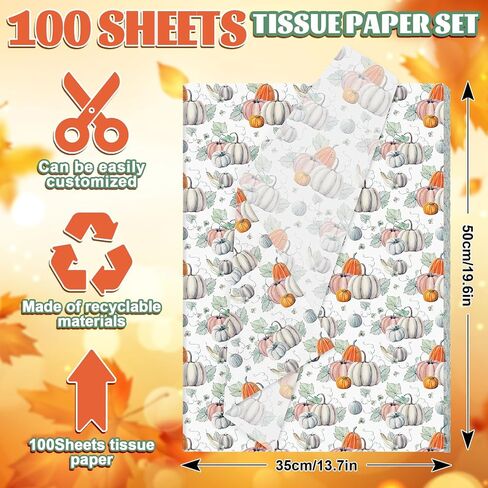 Whaline 100 Sheets Fall Pumpkin Tissue Paper Autumn Watercolor Pumpkin Gift Wrapping Paper for DIY Art Craft Thanksgiving Wedding Harvest Packaging, 13.7 x 19.6 Inch in Saudi Arabia