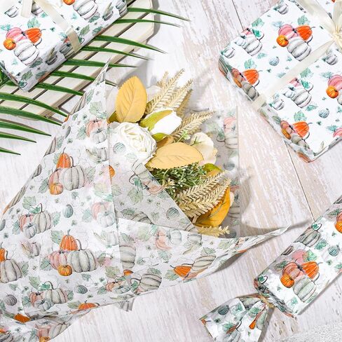Whaline 100 Sheets Fall Pumpkin Tissue Paper Autumn Watercolor Pumpkin Gift Wrapping Paper for DIY Art Craft Thanksgiving Wedding Harvest Packaging, 13.7 x 19.6 Inch in Saudi Arabia