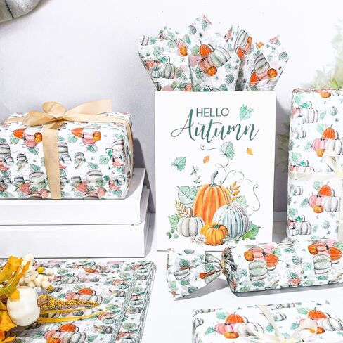 Whaline 100 Sheets Fall Pumpkin Tissue Paper Autumn Watercolor Pumpkin Gift Wrapping Paper for DIY Art Craft Thanksgiving Wedding Harvest Packaging, 13.7 x 19.6 Inch in Saudi Arabia