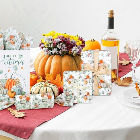 Whaline 100 Sheets Fall Pumpkin Tissue Paper Autumn Watercolor Pumpkin Gift Wrapping Paper for DIY Art Craft Thanksgiving Wedding Harvest Packaging, 13.7 x 19.6 Inch in Saudi Arabia