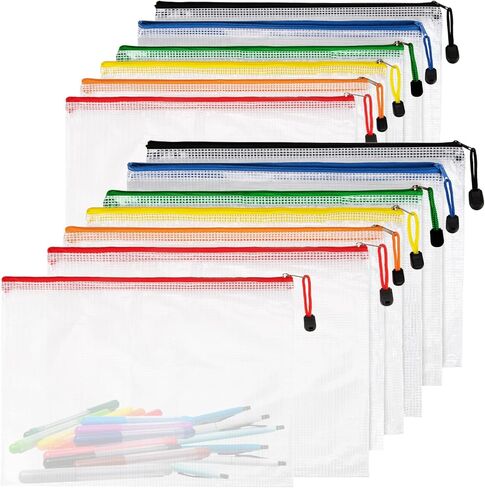 a4 Mesh Zipper Pouch Bags - 12 PCS Reusable Mesh Bags with Zipper Waterproof Storage Bag Organizer for Document Toy Storage Classroom Organization and Storages Office Supplies in Multicolor in Saudi Arabia