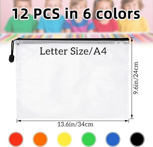 a4 Mesh Zipper Pouch Bags - 12 PCS Reusable Mesh Bags with Zipper Waterproof Storage Bag Organizer for Document Toy Storage Classroom Organization and Storages Office Supplies in Multicolor in Saudi Arabia