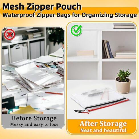 a4 Mesh Zipper Pouch Bags - 12 PCS Reusable Mesh Bags with Zipper Waterproof Storage Bag Organizer for Document Toy Storage Classroom Organization and Storages Office Supplies in Multicolor in Saudi Arabia