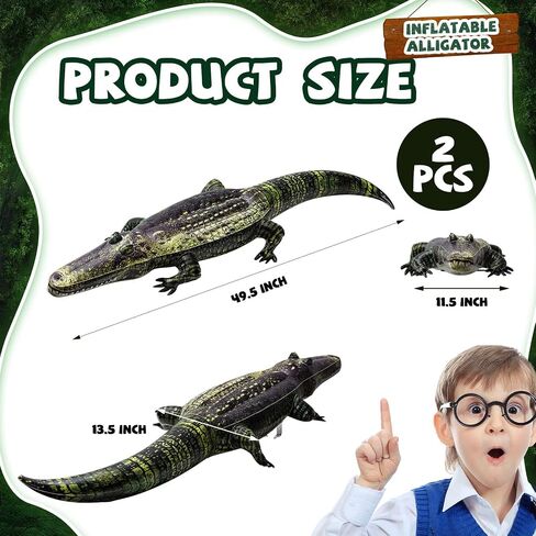 Liliful 2 Pcs 49 Inch Inflatable Alligator Pool Float Floating Alligator Decoy for Pool Long Inflatable Crocodile for Adults Swamp Safari Birthday Party Pond Garden Patio in Saudi Arabia