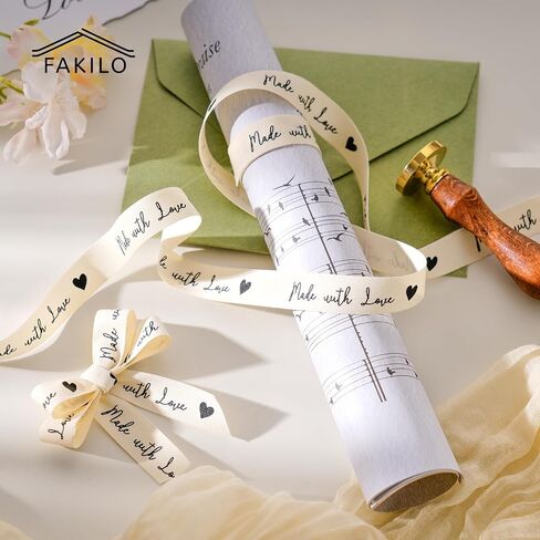 Made with Love Printed Ribbon 5/8 Inch x 10 Yards Cotton Ribbon for Gift Packaging, Party Decorations, Anniversary Decoration, Handmade Cards in Kuwait