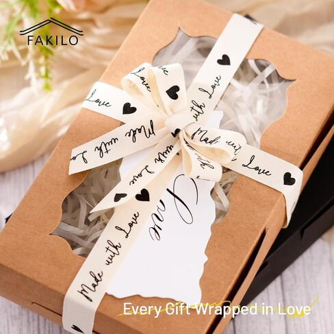 Made with Love Printed Ribbon 5/8 Inch x 10 Yards Cotton Ribbon for Gift Packaging, Party Decorations, Anniversary Decoration, Handmade Cards in Kuwait