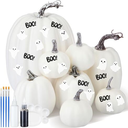 Chunful 8 Pcs DIY Fall Pumpkin Painting Kits Assorted Sizes Foam Fake Craft Pumpkins for Autumn Thanksgiving Halloween Party Festive Home Tabletop Decor(Pink) in Saudi Arabia