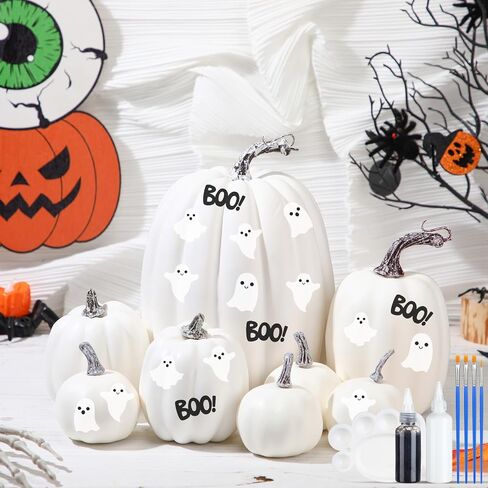 Chunful 8 Pcs DIY Fall Pumpkin Painting Kits Assorted Sizes Foam Fake Craft Pumpkins for Autumn Thanksgiving Halloween Party Festive Home Tabletop Decor(Pink) in Saudi Arabia