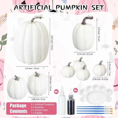 Chunful 8 Pcs DIY Fall Pumpkin Painting Kits Assorted Sizes Foam Fake Craft Pumpkins for Autumn Thanksgiving Halloween Party Festive Home Tabletop Decor(Pink) in Saudi Arabia