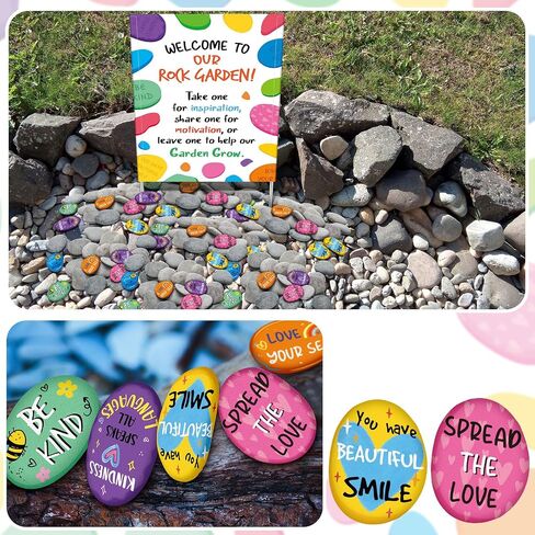 Yalikop 46 Pcs Rock Garden Decor Painting Rocks with Welcome to Our Kindness Rock Garden Sign for DIY Painting for School Community World Kindness Day Decorations in Saudi Arabia