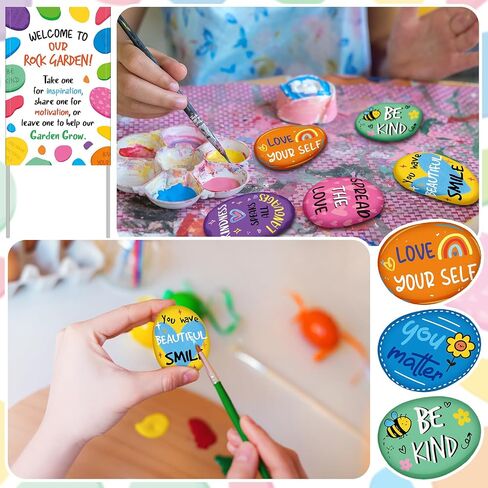 Yalikop 46 Pcs Rock Garden Decor Painting Rocks with Welcome to Our Kindness Rock Garden Sign for DIY Painting for School Community World Kindness Day Decorations in Saudi Arabia