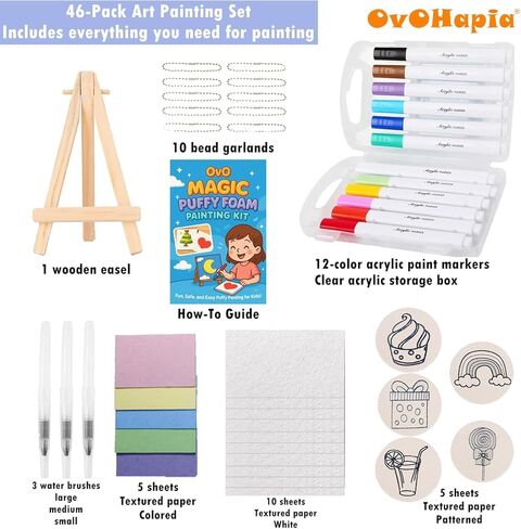 طقم الطلاء الملمس من OVOHAPIA 3D FOAM ، طلاء سحري منتفخ ، سحري 20 DIY Canvas Sponge Paper Art مع أوراق رسم فقاعة الفشار ، الحرف المرح (مجموعة بداية) in Kuwait