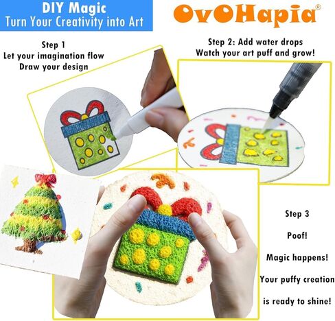طقم الطلاء الملمس من OVOHAPIA 3D FOAM ، طلاء سحري منتفخ ، سحري 20 DIY Canvas Sponge Paper Art مع أوراق رسم فقاعة الفشار ، الحرف المرح (مجموعة بداية) in Kuwait
