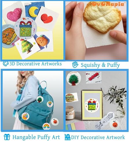 طقم الطلاء الملمس من OVOHAPIA 3D FOAM ، طلاء سحري منتفخ ، سحري 20 DIY Canvas Sponge Paper Art مع أوراق رسم فقاعة الفشار ، الحرف المرح (مجموعة بداية) in Kuwait