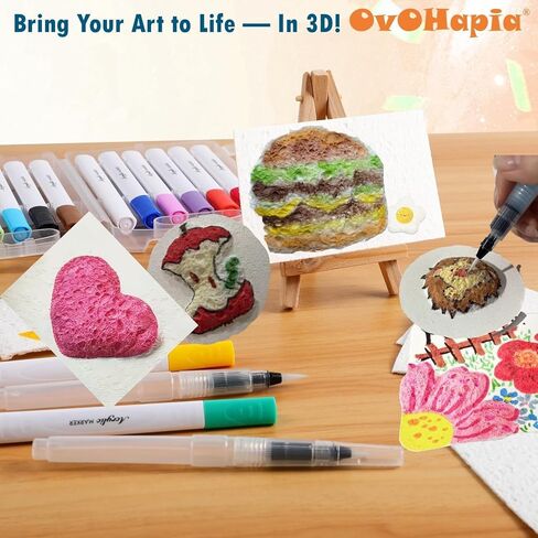 طقم الطلاء الملمس من OVOHAPIA 3D FOAM ، طلاء سحري منتفخ ، سحري 20 DIY Canvas Sponge Paper Art مع أوراق رسم فقاعة الفشار ، الحرف المرح (مجموعة بداية) in Kuwait