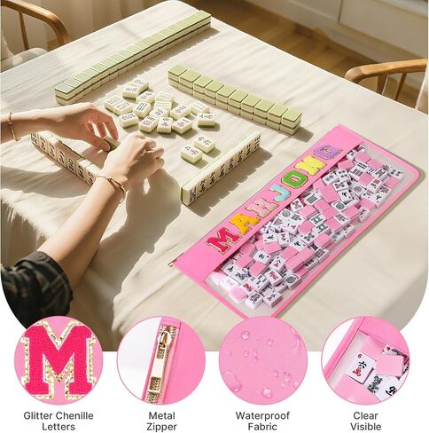 eurovicky Clear Waterproof Mahjong Bag, Empty Mahjong Tile Bag with Zipper Mahjong Case for American Mahjong Set, Case Only (Sweet Pink) in Kuwait