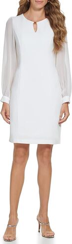 DKNY Women's Classic Chiffon Sleeve Sheath with Keyhole in Kuwait