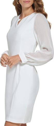 DKNY Women's Classic Chiffon Sleeve Sheath with Keyhole in Kuwait
