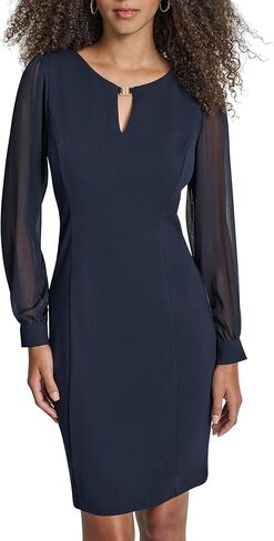 DKNY Women's Classic Chiffon Sleeve Sheath with Keyhole in Kuwait