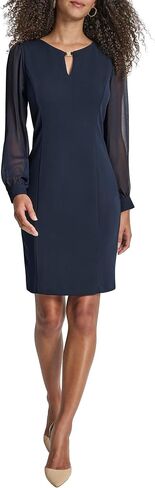 DKNY Women's Classic Chiffon Sleeve Sheath with Keyhole in Kuwait
