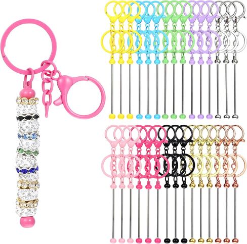 مجموعة كبيرة من سلسلة مفاتيح Comnico ، و 30 PCS Beads Ceychain Make Supplies فارغة مفاتيح مفاتيح معدنية بالملحقات للنساء Men Jewelry Crafts DIY in Saudi Arabia