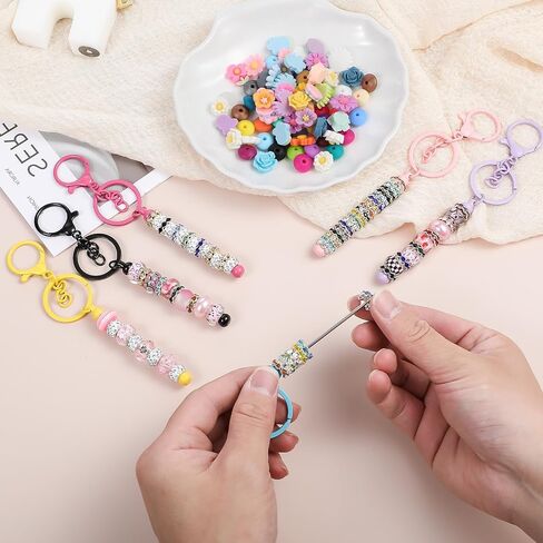 مجموعة كبيرة من سلسلة مفاتيح Comnico ، و 30 PCS Beads Ceychain Make Supplies فارغة مفاتيح مفاتيح معدنية بالملحقات للنساء Men Jewelry Crafts DIY in Saudi Arabia